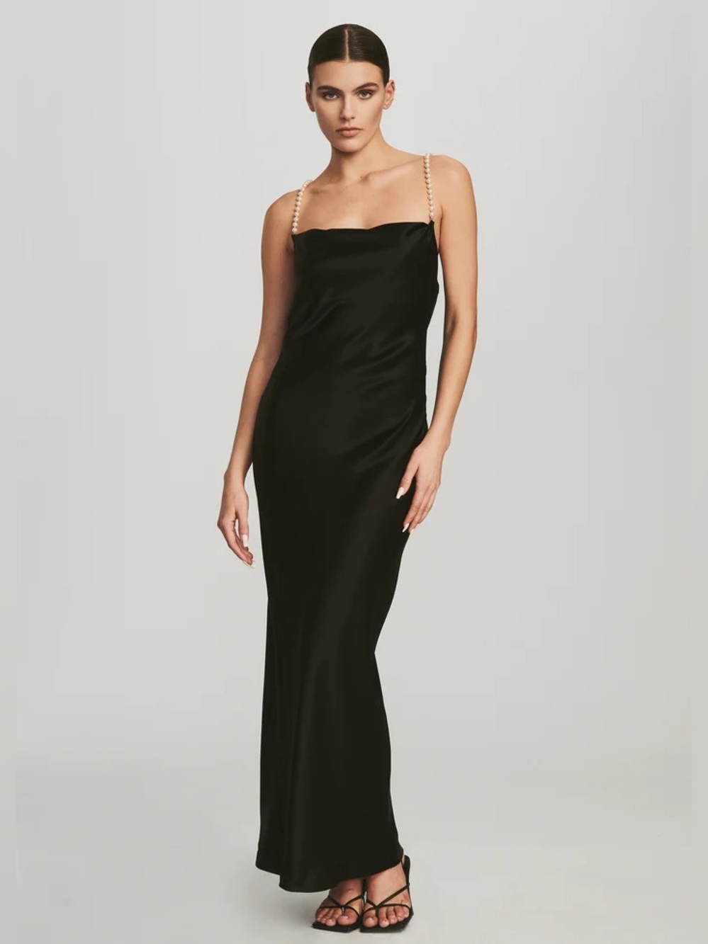 Retrofete Electra Formal Satin Maxi Dress in Black